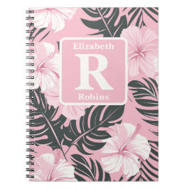 Tropisk rosa hibiscus personlig Monogram Anteckningsbok