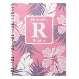 Tropisk rosa hibiscus personlig Monogram Anteckningsbok