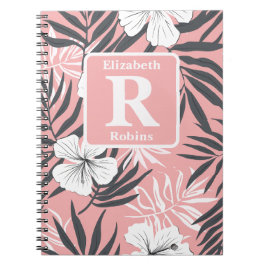 Tropisk rosa hibiscus personlig Monogram Anteckningsbok