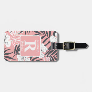 Tropisk rosa hibiscus personlig Monogram Bagagebricka