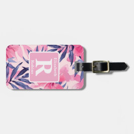 Tropisk rosa hibiscus personlig Monogram Bagagebricka