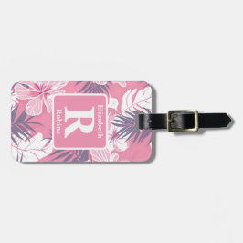 Tropisk rosa hibiscus personlig Monogram Bagagebricka