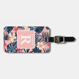 Tropisk rosa hibiscus personlig Monogram Bagagebricka