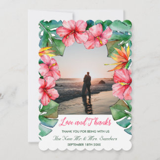 Tropisk Rosa Hibiscus Photo Bröllop Tack Kort