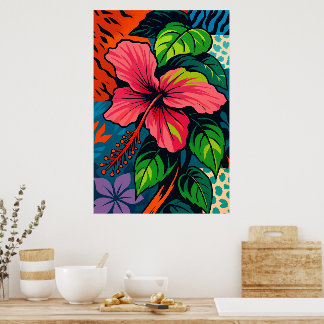 Tropisk Rosa Hibiscus Poster Flower Pop Art