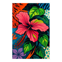 Tropisk Rosa Hibiscus Poster Flower Pop Art