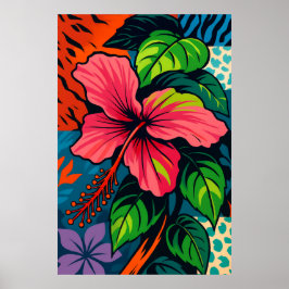Tropisk Rosa Hibiscus Poster Flower Pop Art