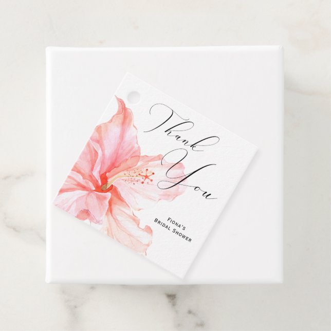 Tropisk Rosa Hibiscus Tack Gåvor Etiketter (På plats)
