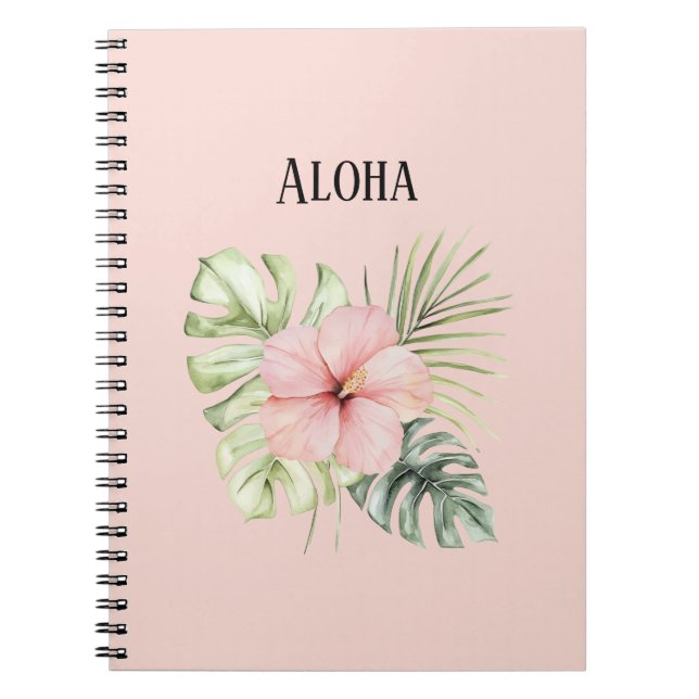 Tropisk Rosa Hibiskus Blommblad Aloha Anteckningsbok (Framsidan)