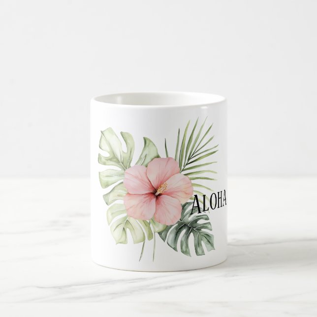 Tropisk Rosa Hibiskus Blommblad Aloha Kaffemugg (Center)