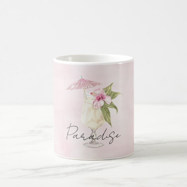 Tropisk Rosa Hibiskus Blomster Paraply Drink Kaffemugg (Center)