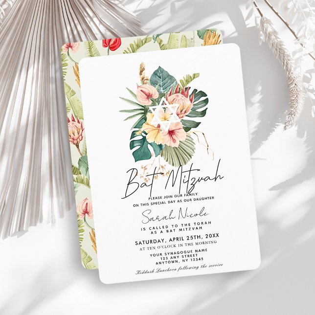 Tropisk Rosa Hibiskus Botanisk Bar Mitzvah Inbjudningar (Skapare uppladdad)