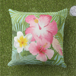 Tropisk Rosa Hibiskus Plumeria Palm Kudde