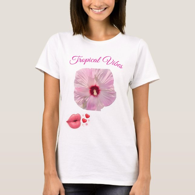 Tropisk Rosa Hibiskus T-Shirt (Framsida)