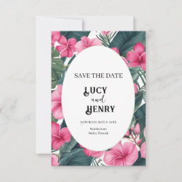 Tropisk Rosa Högtidlig Blommig Bröllop Spara Datumet
