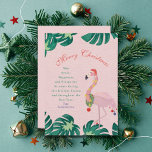 Tropisk Rosa Jul Flamingo Santa Hat Baubles Julkort<br><div class="desc">Tropisk Rosa Julflamingo Red Santa Hat Gult Fairy Ljus Blue Baubles Helgdag Card</div>