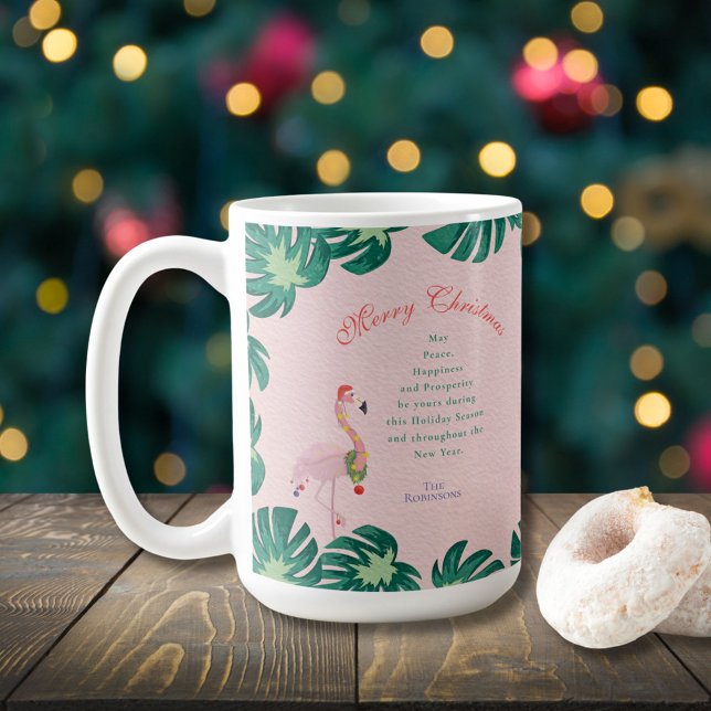 Tropisk Rosa Jul Flamingo Santa Hat Baubles Kaffemugg (Skapare uppladdad)