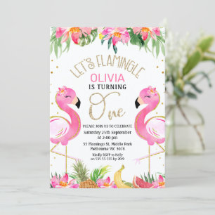 Tropisk Rosa Lets Flamingle Flamingo 1:a födelseda Inbjudningar