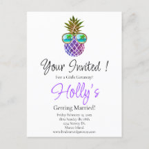 Tropisk rosa lila ananas möhippsinbjudan