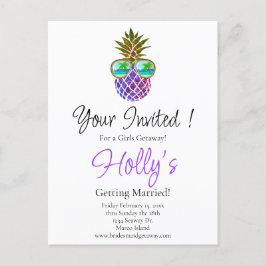 Tropisk rosa lila ananas möhippsinbjudan vykort