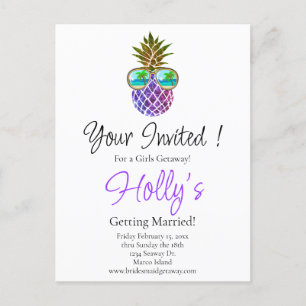 Tropisk rosa lila ananas möhippsinbjudan vykort