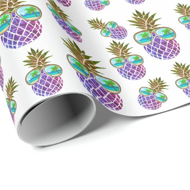 Tropisk rosa lila ananas presentpapper (Rullad Hörn)