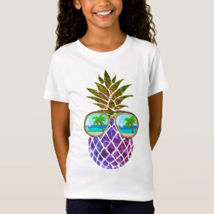 Tropisk rosa lila ananas t shirt