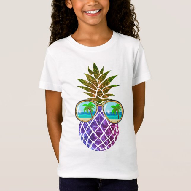 Tropisk rosa lila ananas t shirt (Framsida)