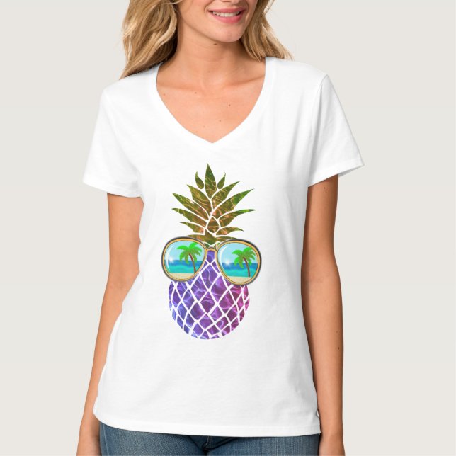 Tropisk rosa lila ananas t shirt (Framsida)