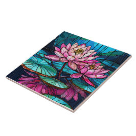 Tropisk Rosa lotus 1 nedfläckad glasdel Kakelplatta