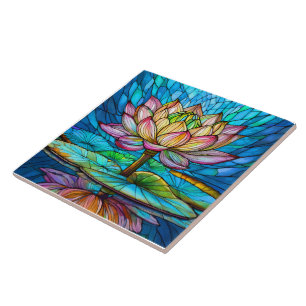 Tropisk Rosa lotus 2 nedfläckad glasdel Kakelplatta