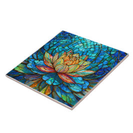 Tropisk Rosa lotus 3 nedfläckad glasdel Kakelplatta