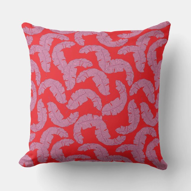 Tropisk Rosa Löv Cushion - Red Decorative Pillow Kudde (Framsida)