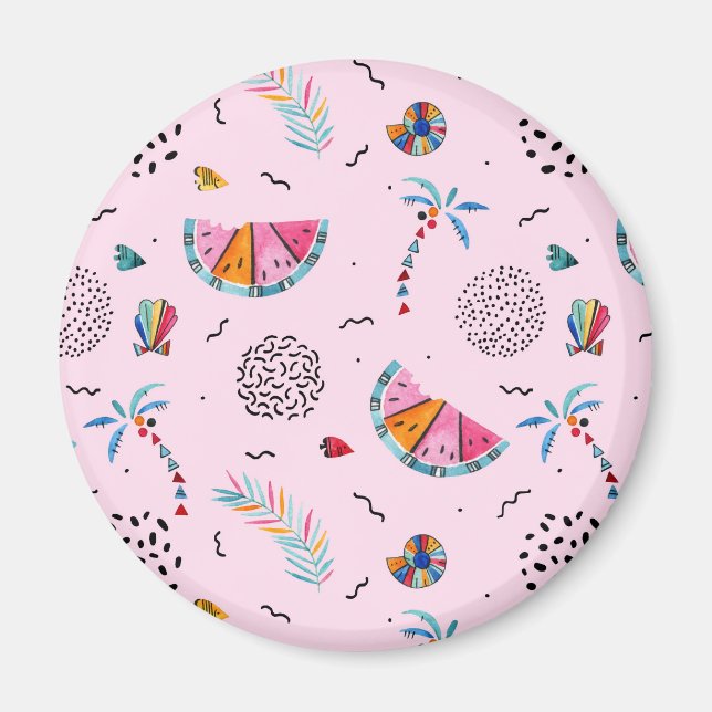 Tropisk Rosa Memphis Stil Mönster Magnet (Framsidan)