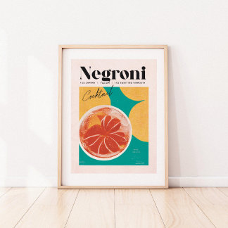 Tropisk Rosa Negroni Cocktail Retro Poster