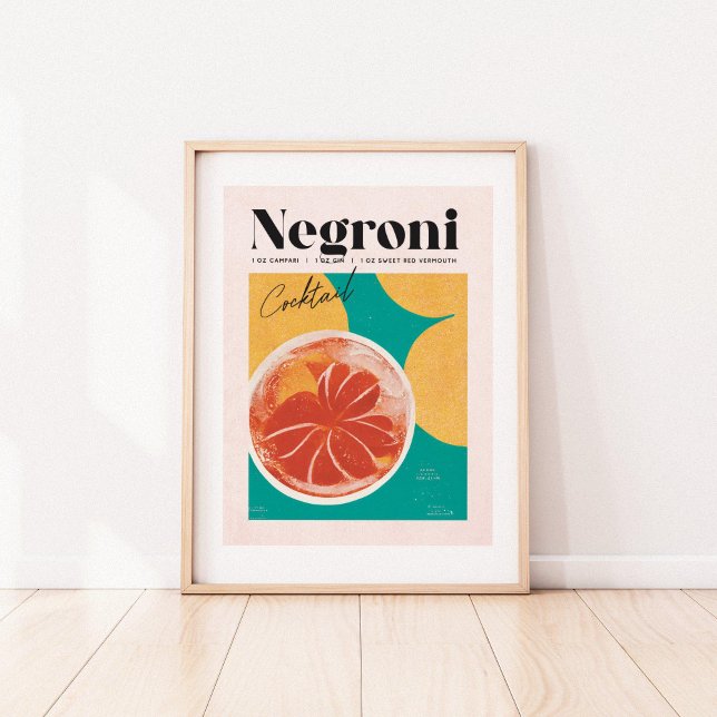 Tropisk Rosa Negroni Cocktail Retro Poster (Skapare uppladdad)