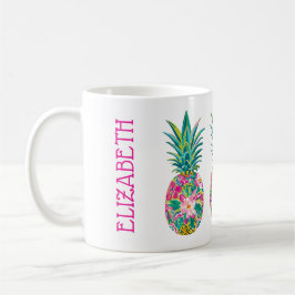Tropisk Rosa och Grönt Blommigt Ananas Kaffemugg