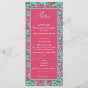 Tropisk Rosa och Grönt Blommigt Bröllop Menu Meny