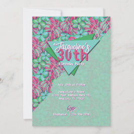 Tropisk Rosa och Grönt Blommigt födelsedag Inbjudningar