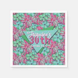 Tropisk Rosa och Grönt Blommigt födelsedag Pappersservett