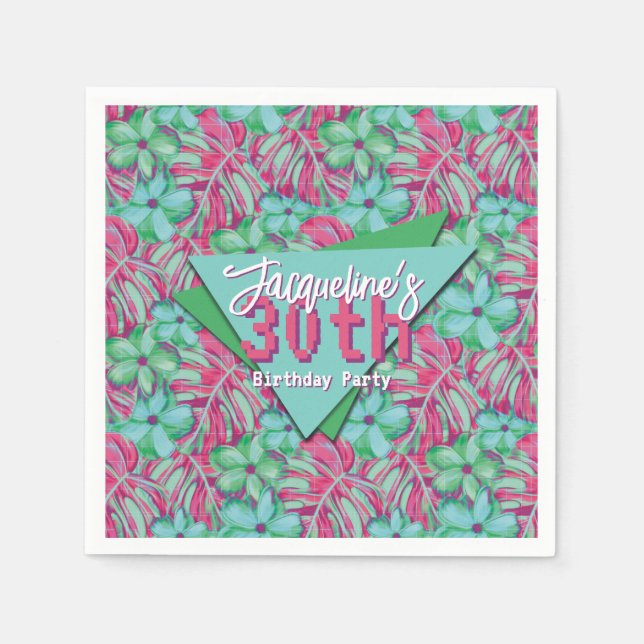 Tropisk Rosa och Grönt Blommigt födelsedag Pappersservett (Framsidan)