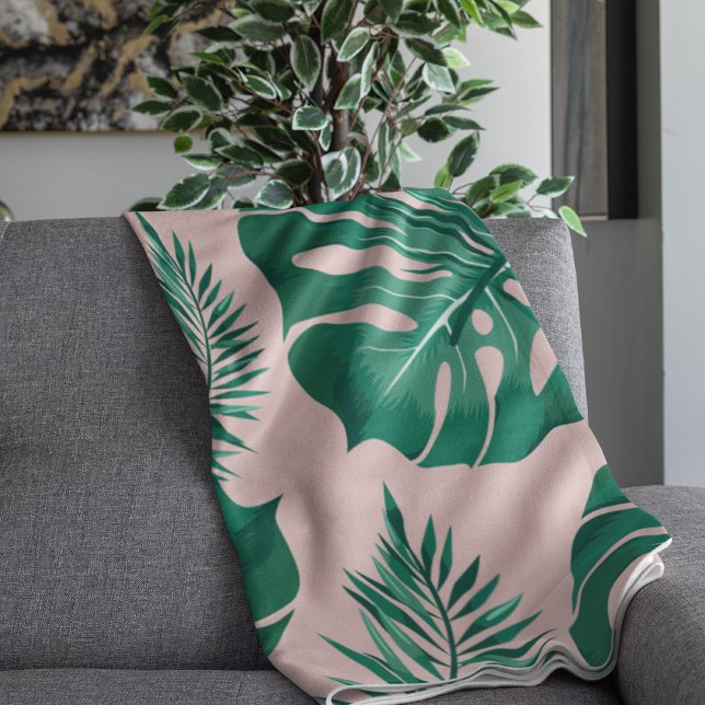 Tropisk Rosa och Grönt Handflatan Löv Seamless Mön Filt (Skapare uppladdad)