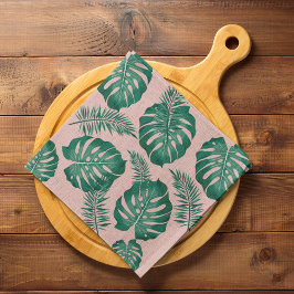 Tropisk Rosa och Grönt Handflatan Löv Seamless Mön Kökshandduk