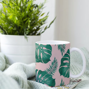 Tropisk Rosa och Grönt Handflatan Löv Seamless Mön Två-Tonad Mugg