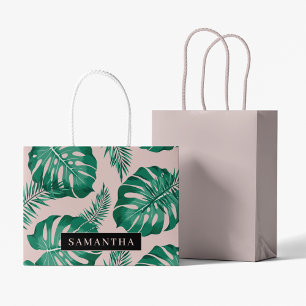 Tropisk Rosa och Grönt Handflatan Löven Mönster & 