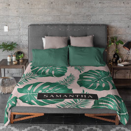 Tropisk Rosa och Grönt Handflatan Löven Mönster &  Fleecefilt