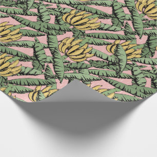 Tropisk Rosa och Gult Banana och Löv Mönster Presentpapper