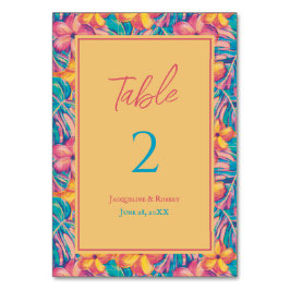 Tropisk Rosa och Gult Blommigt Bröllop Bordsnummer