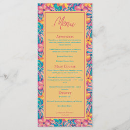 Tropisk Rosa och Gult Blommigt Bröllop Menu Meny