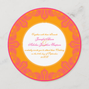 Tropisk Rosa och Orange Paisley Mandala Bröllop Inbjudningar